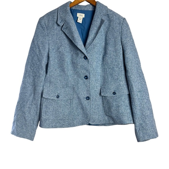 LL Bean Womens Wool Blend Twill Blazer Jacket in Blue - Picture 1 of 7